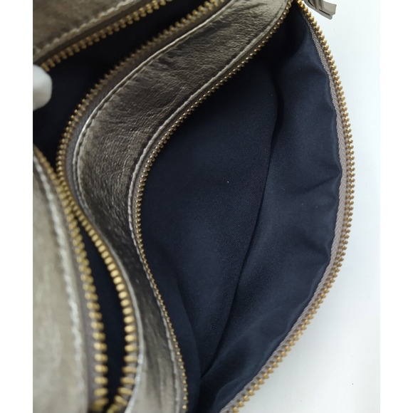 Elliott Lucca Metallic Gold Leather Zipper Closure Small Crossbody Bag - Picture 13 of 16